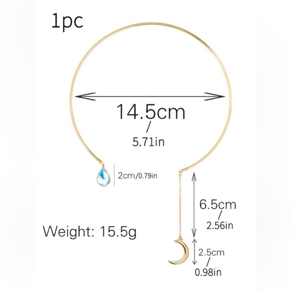 ✨3for$38 New Golden Boho Open Collar Rhinestone Moon Blue Jewel Necklace - Picture 13 of 15